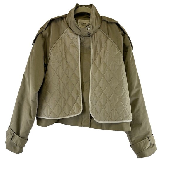 Grey Lab Quilted Jacket Olive Stand Collar Hidden Zip Button Cuff Womens Medium - Picture 2 of 16